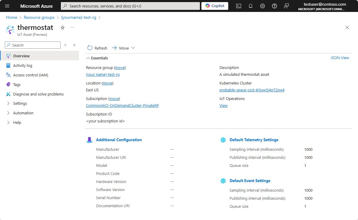 Screenshot: Thermostatressource im Azure-Portal