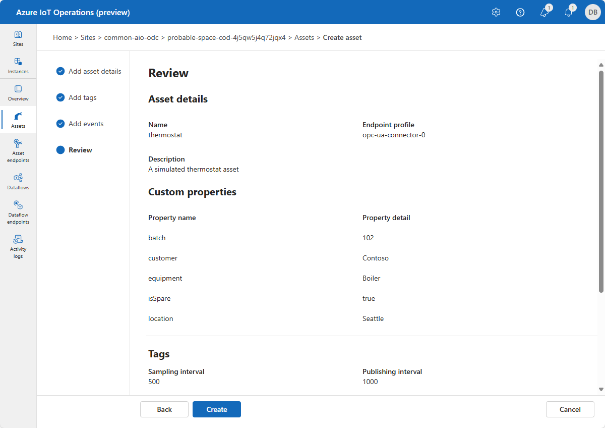 Screenshot der Seite „Ressourcenüberprüfung erstellen“ von Azure IoT Einsatz.