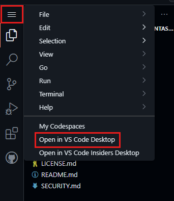 Öffnen des VS Code-Desktops