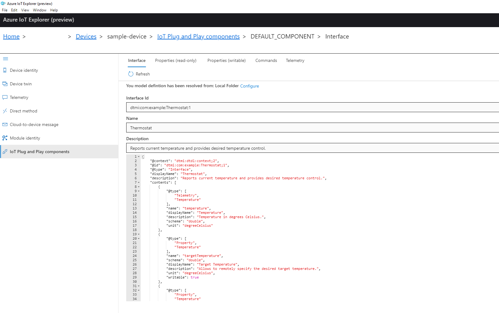 Anzeigen von Komponenten im Azure IoT-Explorer