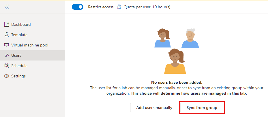 Screenshot that shows how to add users by syncing from a Microsoft Entra group.