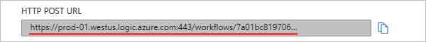 Screenshot, der die von der Trigger-Anforderung generierte Endpunkt-URL für den Empfang von Anforderungen in einem Standardworkflow zeigt.