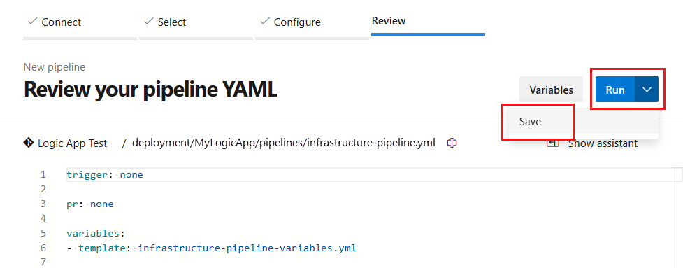 Screenshot des Bereichs „Review your governed pipeline“.