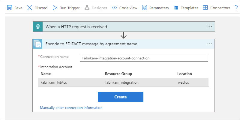 Screenshot des Verbindungsbereichs „In EDIFACT-Nachricht nach Vereinbarungsname codieren“