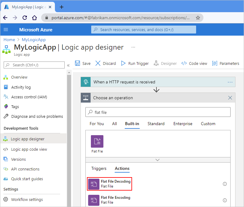 Screenshot showing Azure portal and Consumption workflow designer with 