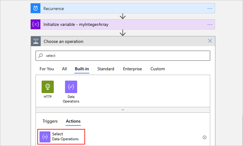 Screenshot showing the designer for a Consumption workflow, the 