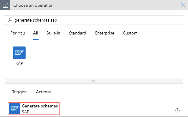 Screenshot: Hinzufügen der Aktion „Schemas generieren“ zum Workflow