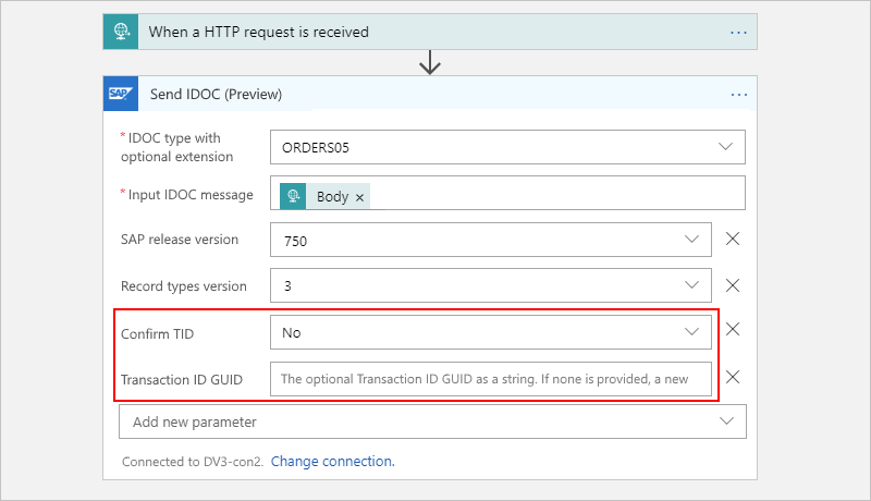 Screenshot: Eigenschaften der Aktion „[IDOC] Dokument an SAP senden“