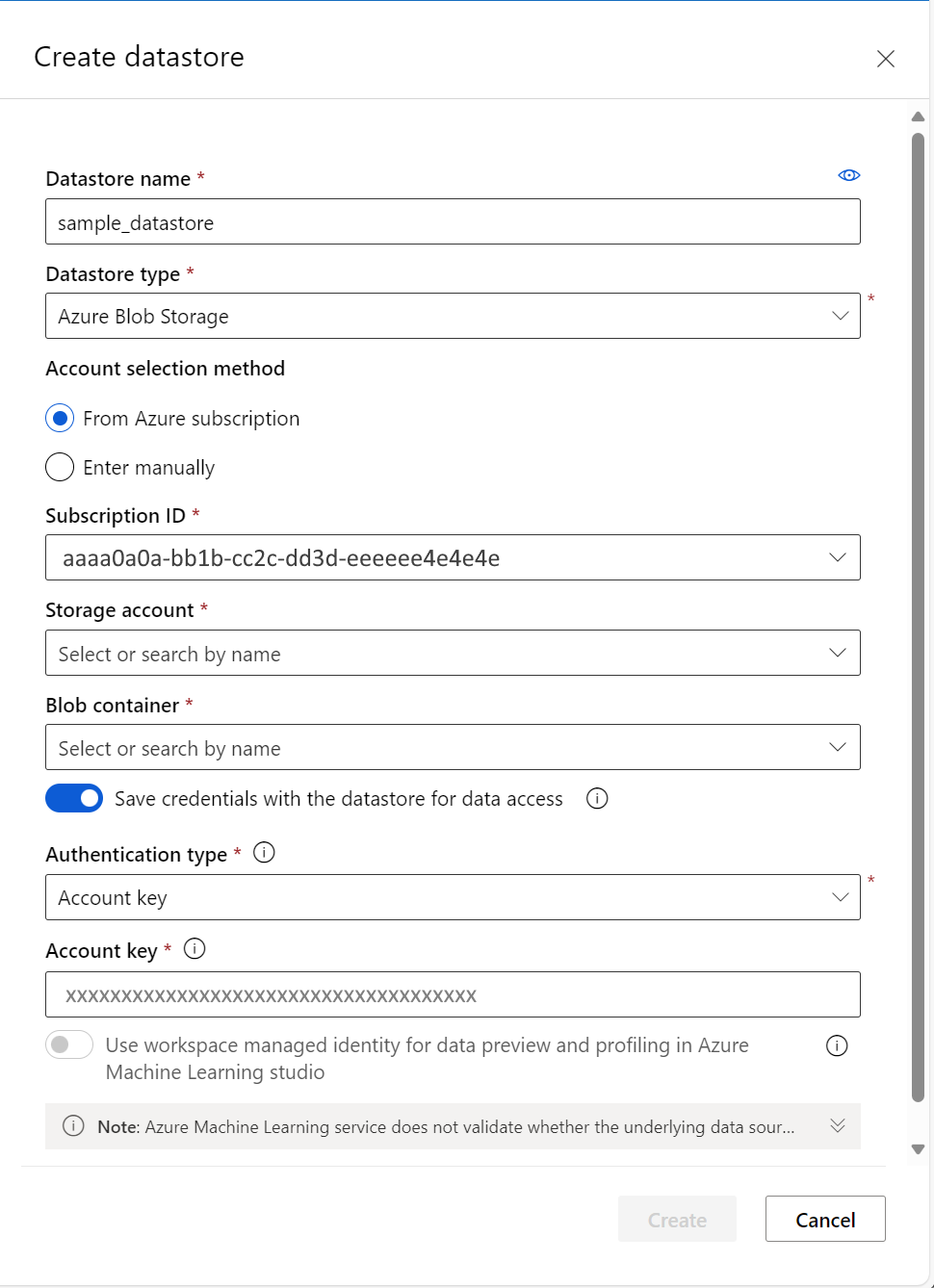 Form for a new datastore