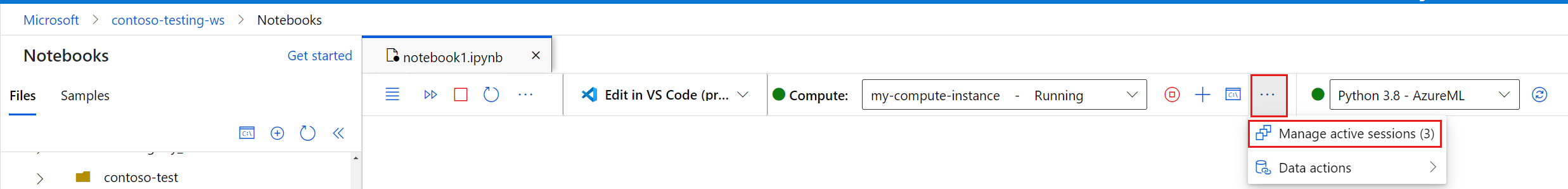 Screenshot der Schaltfläche „Notebookssitzungen“ in der Symbolleiste.
