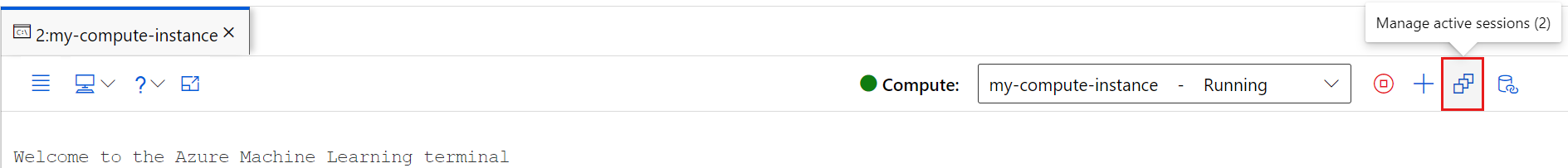 Screenshot der Schaltfläche „Terminalsitzungen“ in der Symbolleiste.