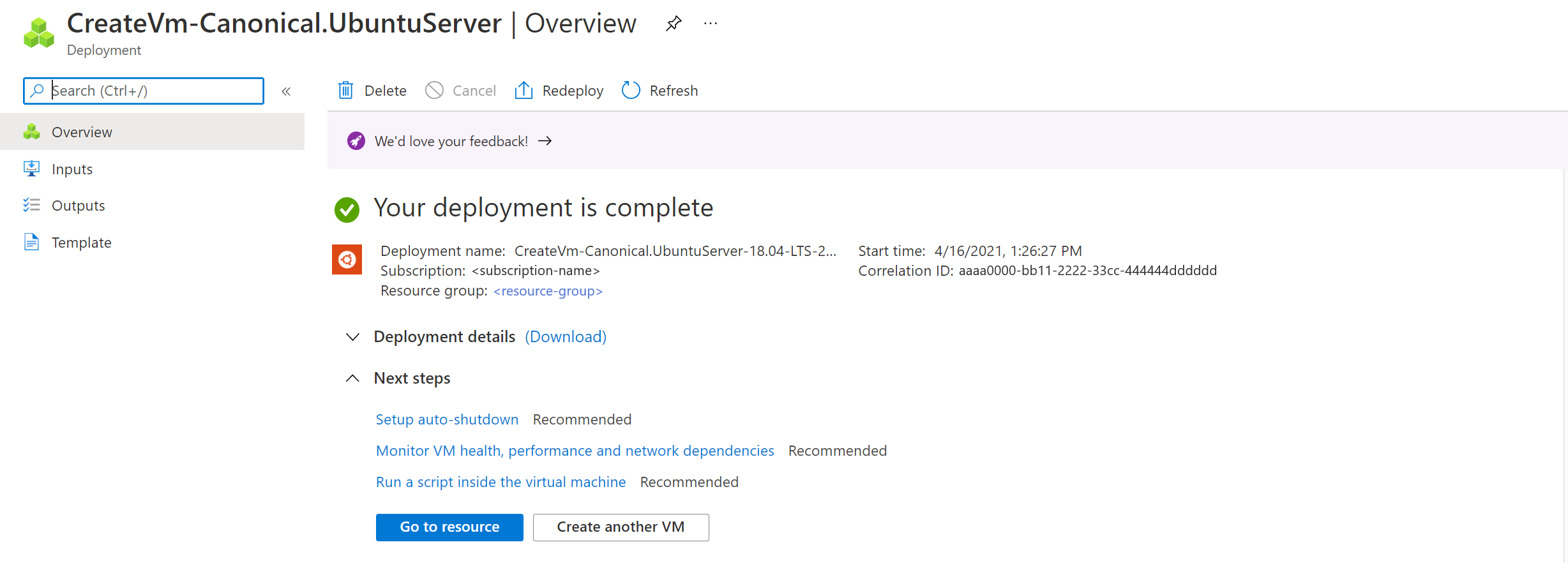 Screenshot: erfolgreiche Bereitstellung