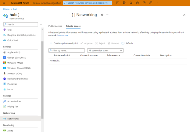 Screenshot of private access tab.