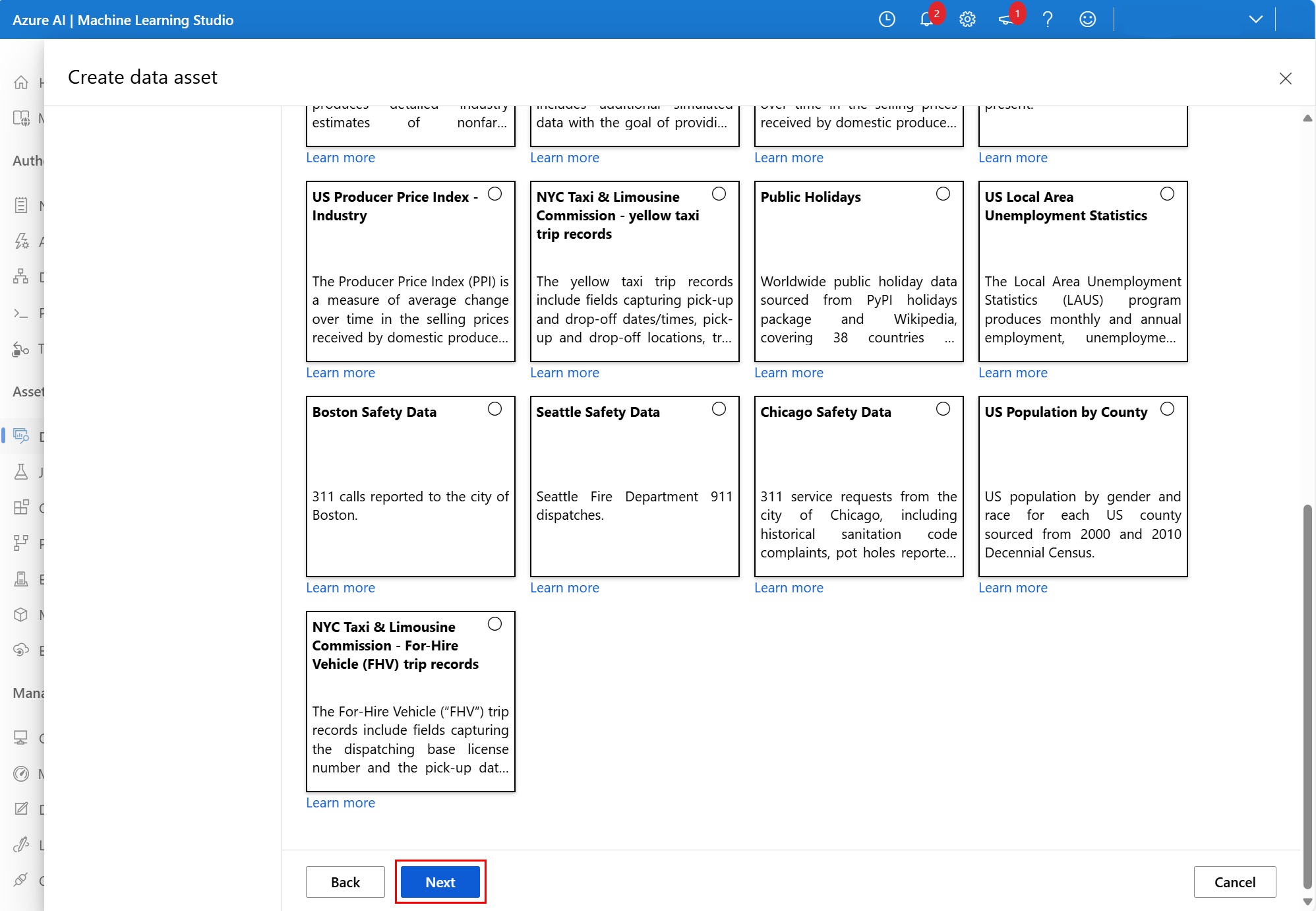 Screenshot: Auswahl der Schaltfläche „Weiter“.