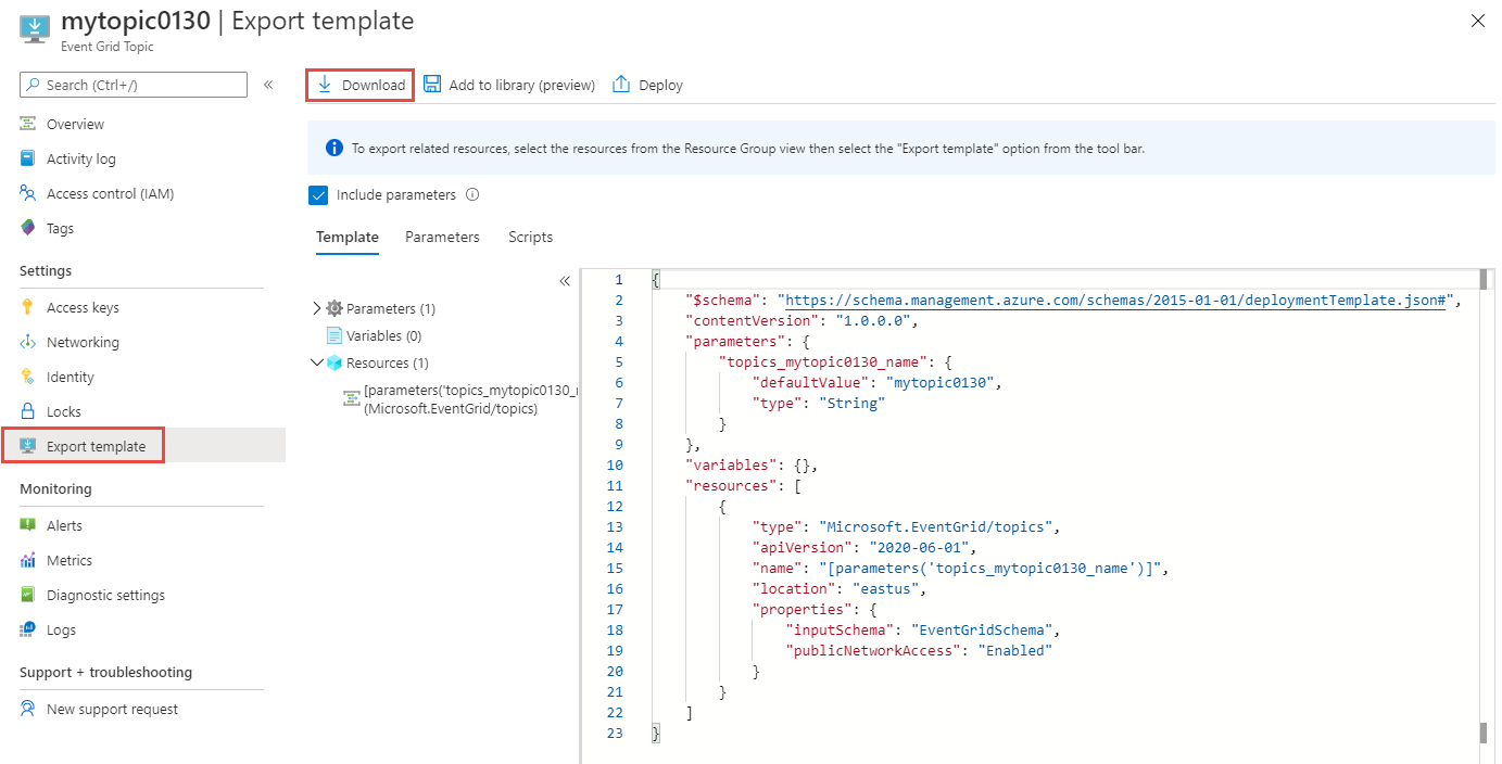 Screenshot der Exportvorlage –> Herunterladen.