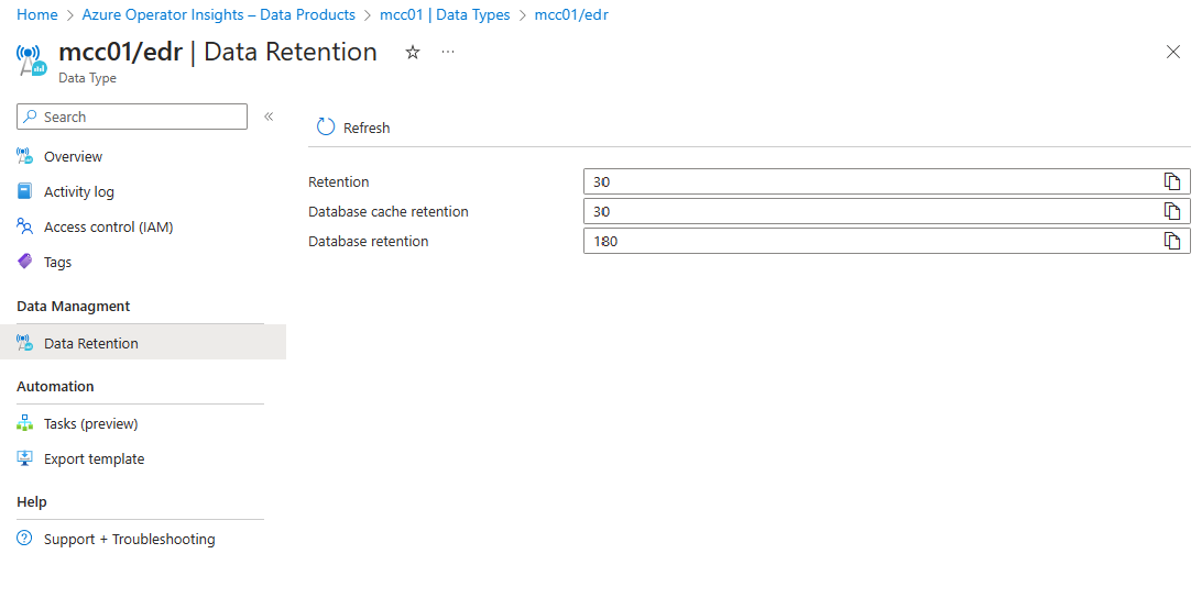 Screenshot der Portalseite „Datentypen: Datenaufbewahrung“