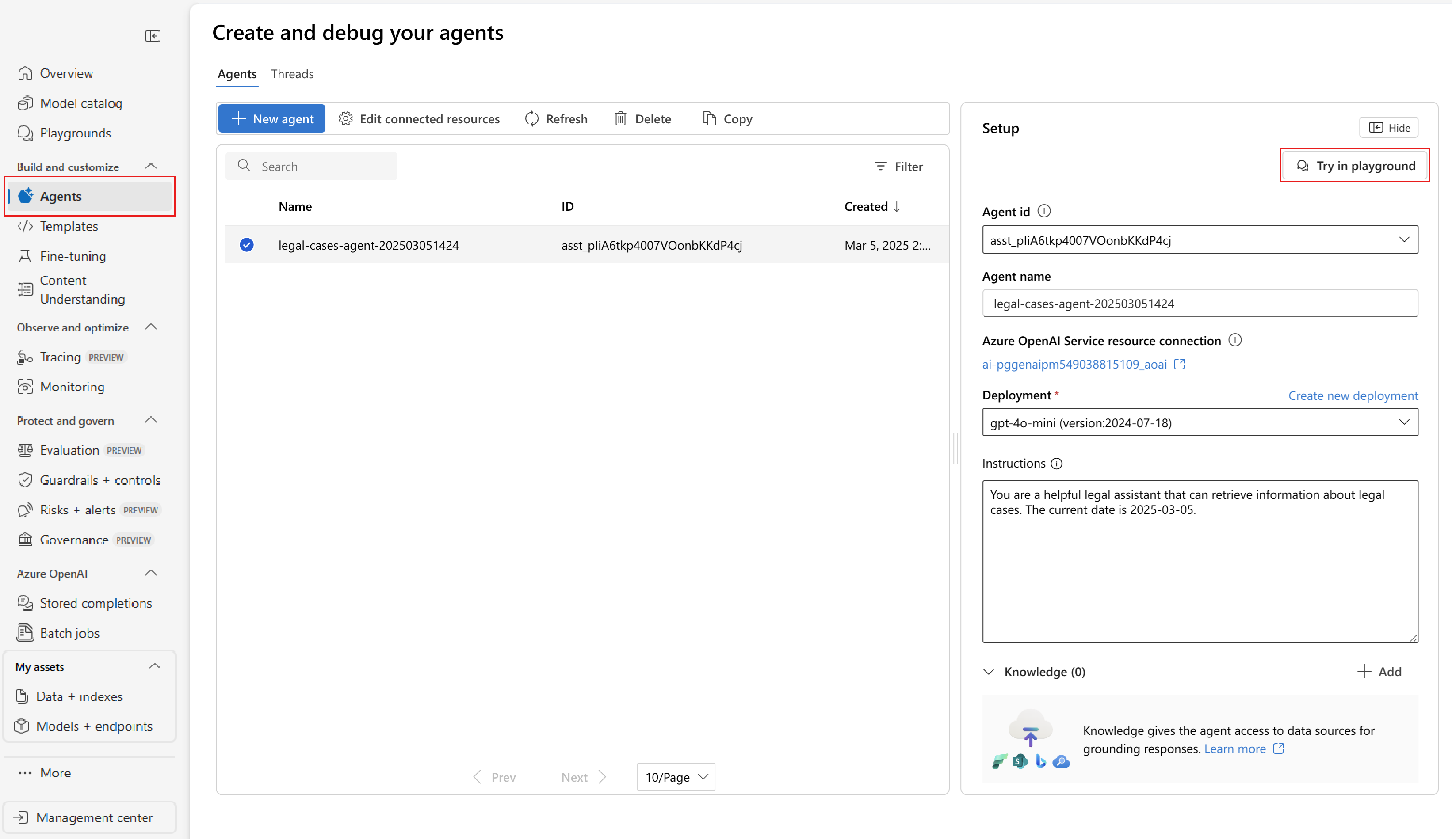 Screenshot, der die Auswahlmöglichkeiten zum Finden des Agenten-Spielplatzes zeigt.