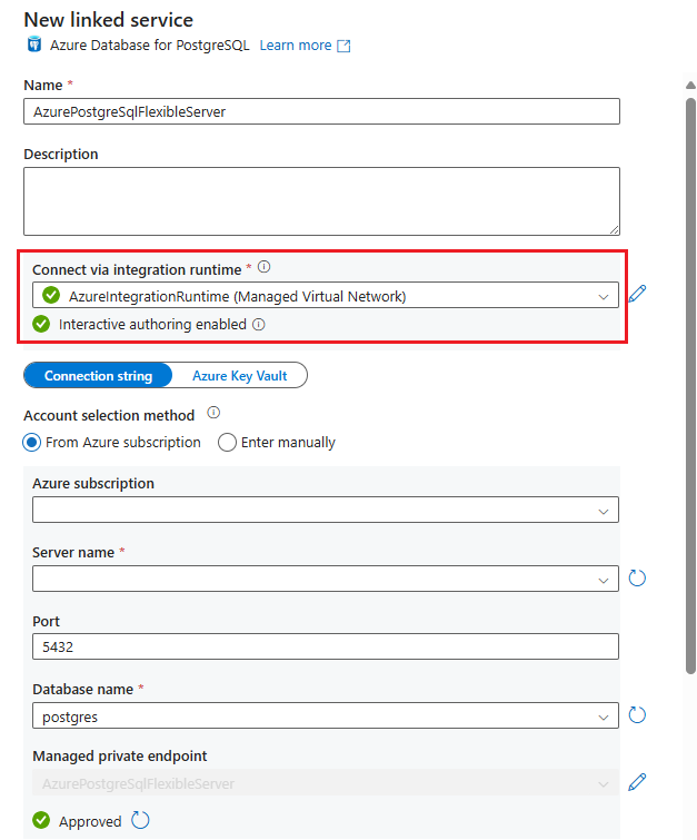 Screenshot, der zeigt, wo die Integrationslaufzeit mit verwaltetem virtuellen Netzwerk ausgewählt werden soll.