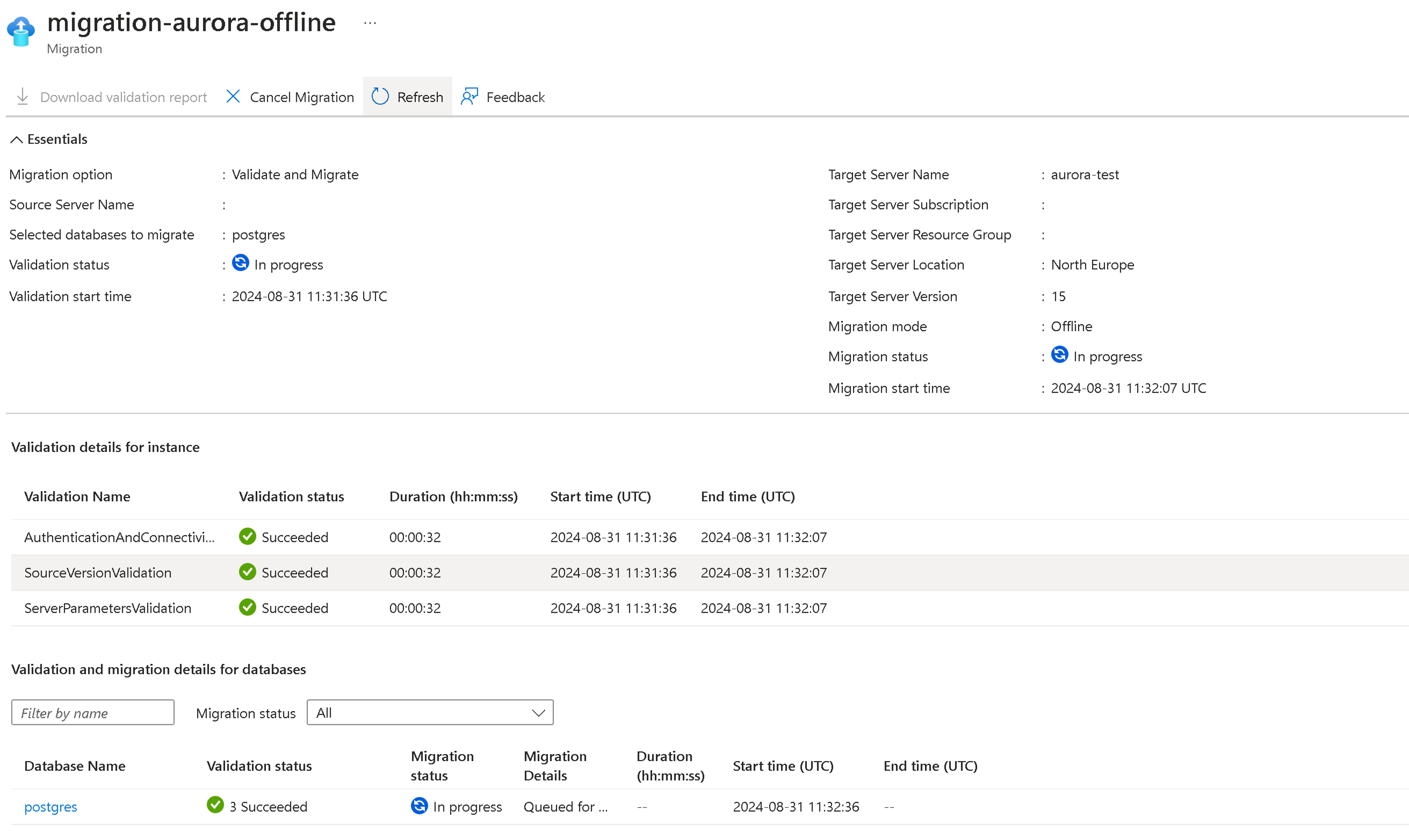 Screenshot: Details mit Überprüfung und Migration