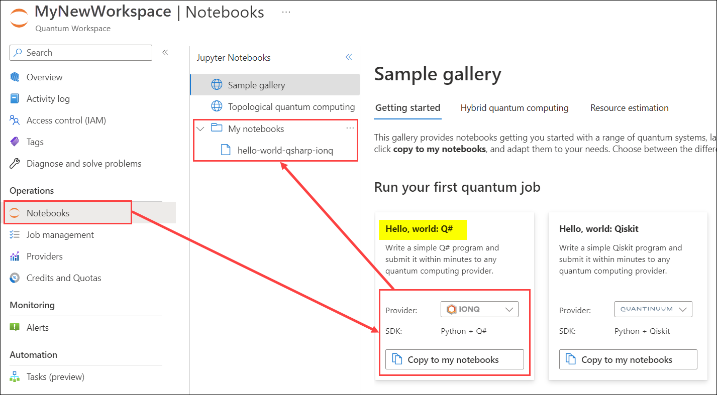 Screenshot des Beispiels Jupyter Notebook Katalogs, der zeigt, wie Sie ein Notizbuch in Ihren Katalog kopieren.
