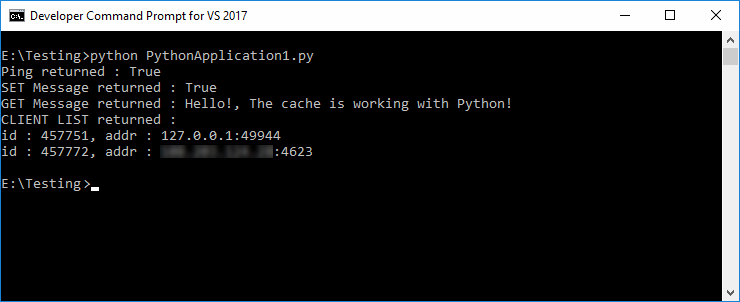 Screenshot eines Terminals mit einem Python-Skript zum Testen des Cachezugriffs.