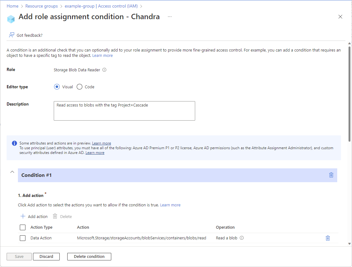 Bedingung, die im Editor angezeigt wird, nachdem Sie auf den Link 