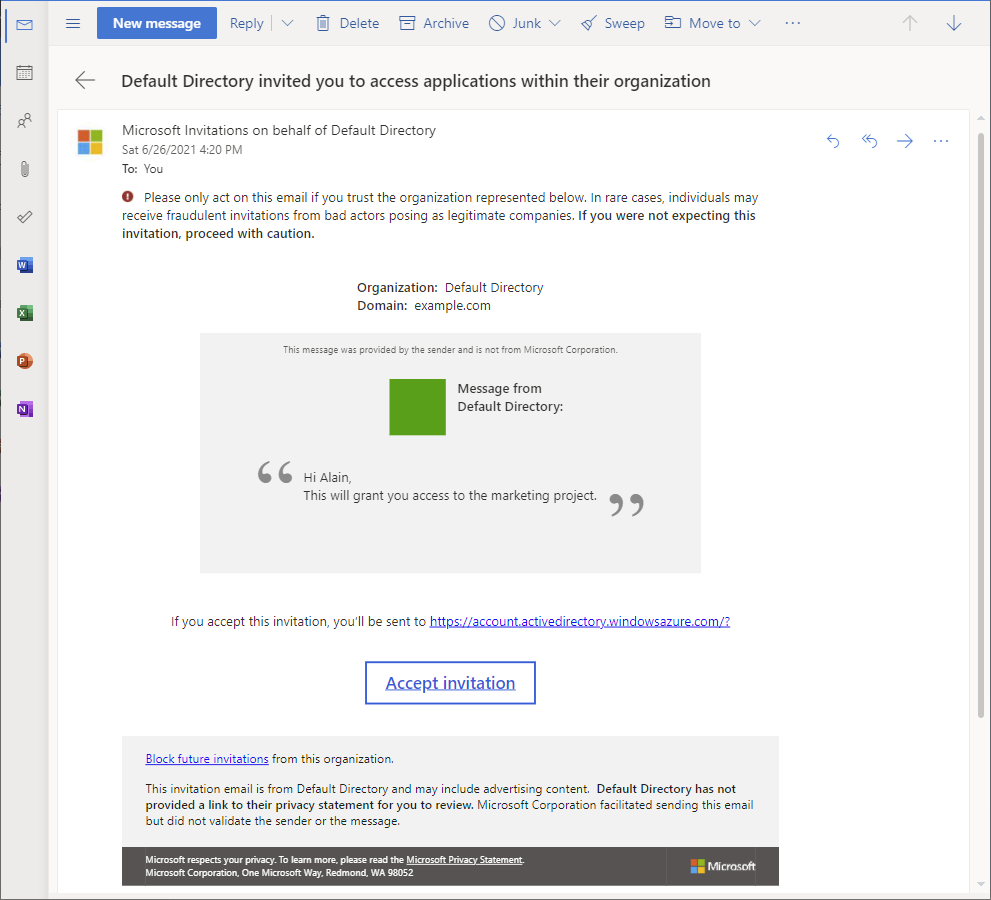 Screenshot: Einladungs-E-Mail für Gastbenutzer
