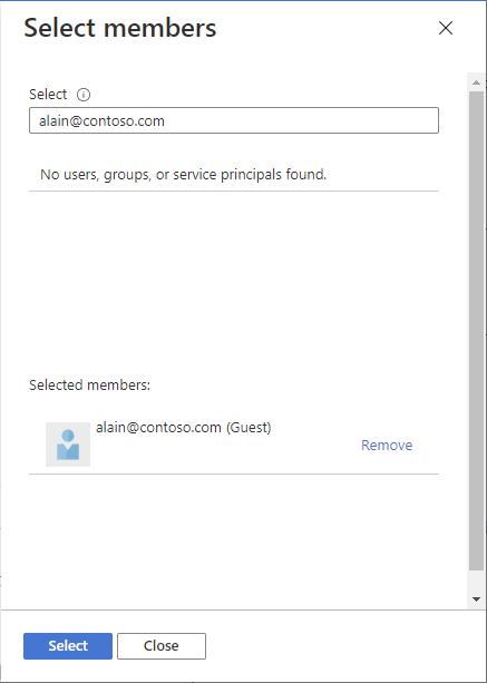 Screenshot: Einladen eines Gastbenutzers im Bereich „Mitglieder auswählen“