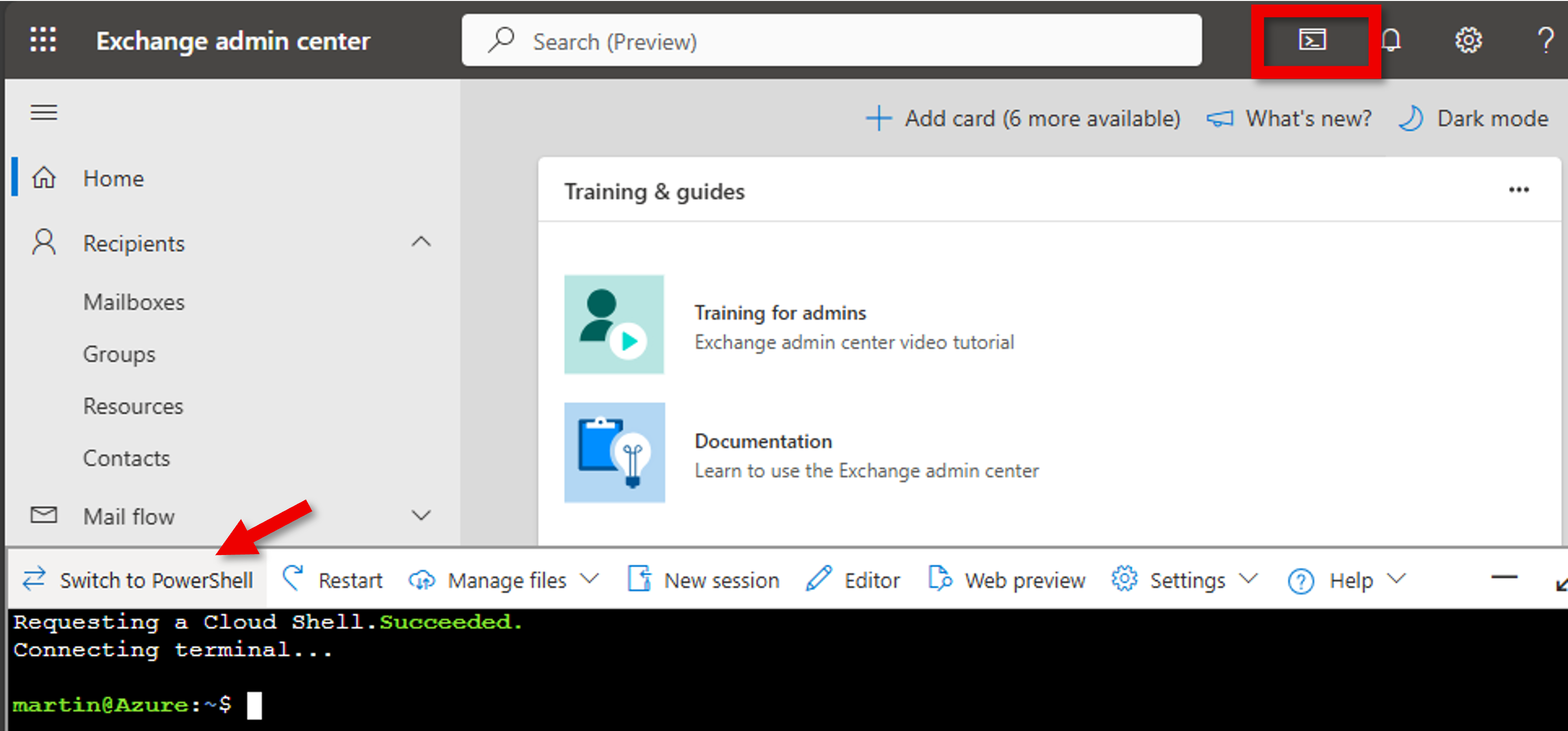 Screenshot des Startens von Cloud Shell.