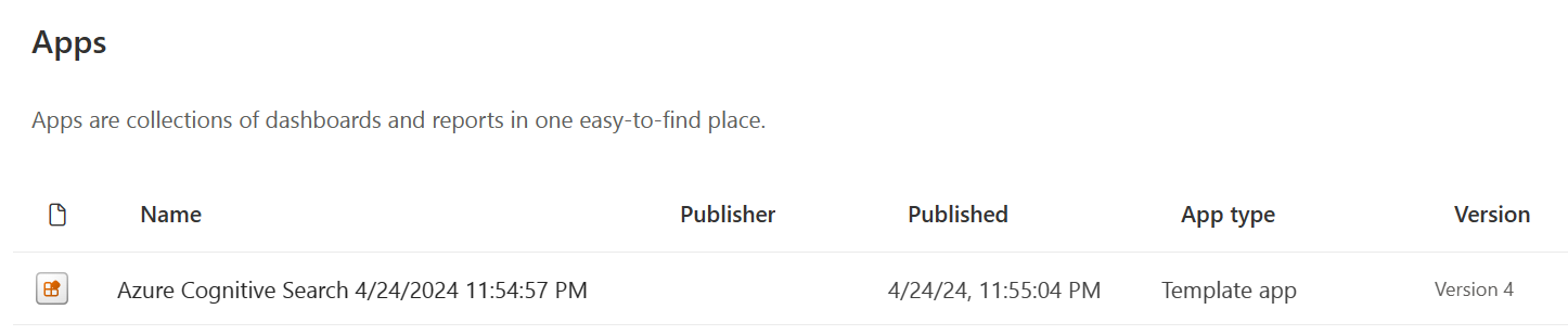 Screenshot, der die Kachel der Power BI-Vorlagen-App mit dem früheren Namen Azure Cognitive Search zeigt.