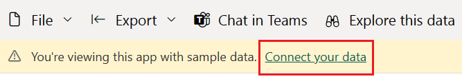 Screenshot, der zeigt, wie Sie eine Verbindung mit Ihren Daten in der Power BI-Vorlagen-App herstellen.