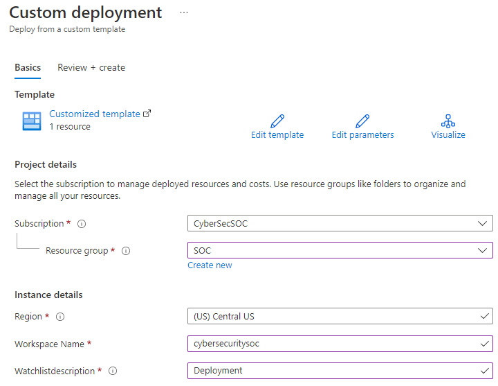 Screenshot: Bereitstellen der Watchlist in Azure