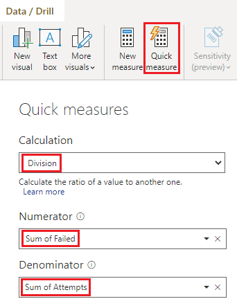 Screenshot: Einstellungen im Fenster „Quickmeasures“