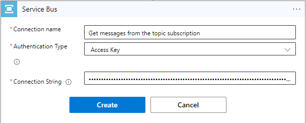 Logic Apps Designer - select the shared access key