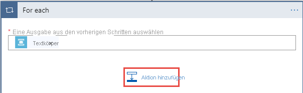 Image showing the selection of add an action button inside the for each loop