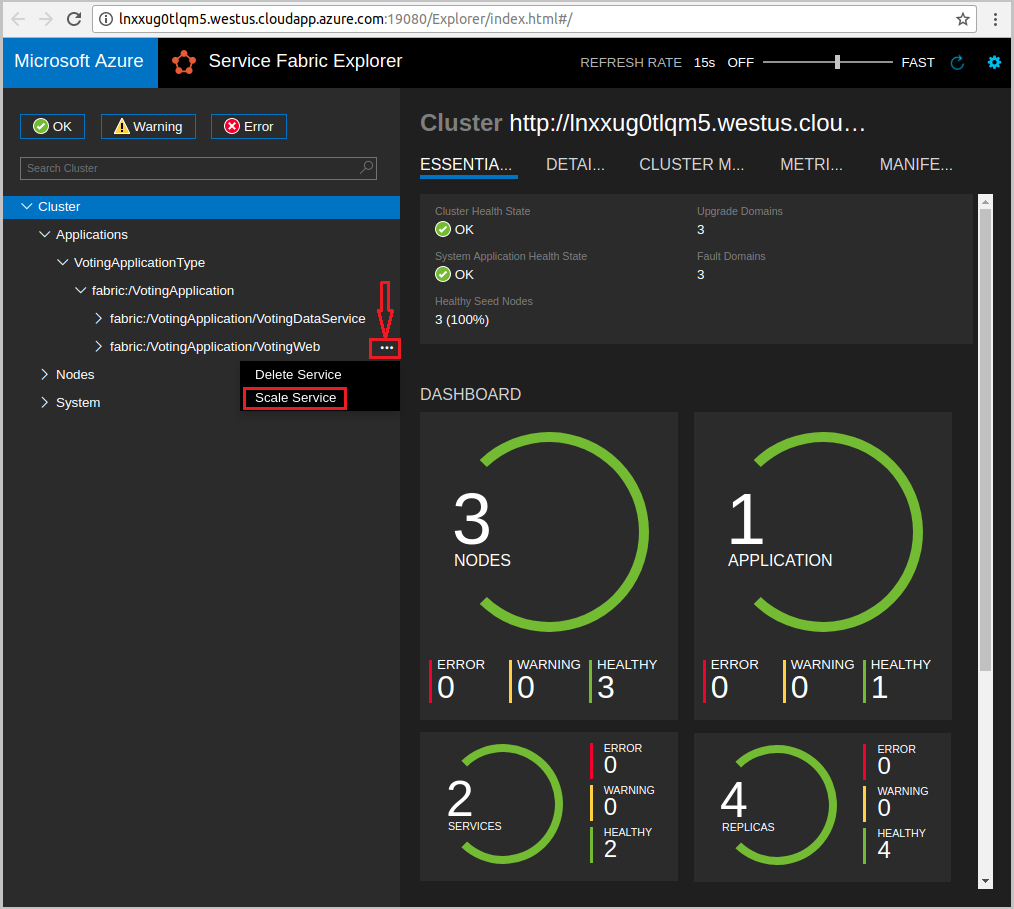 Skalieren eines Diensts in Azure Service Fabric