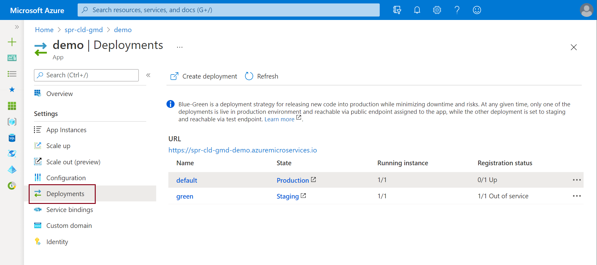 Screenshot: Auflistung der App-Bereitstellungen