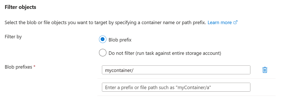 Screenshot des Abschnitts „Objekte filtern“ des Bereichs „Zuweisung hinzufügen“