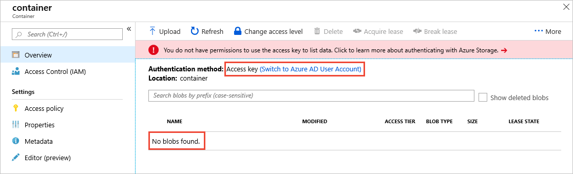 Autorisieren des Zugriffs auf Blobdaten im Azure-Portal - Azure Storage |  Microsoft Learn