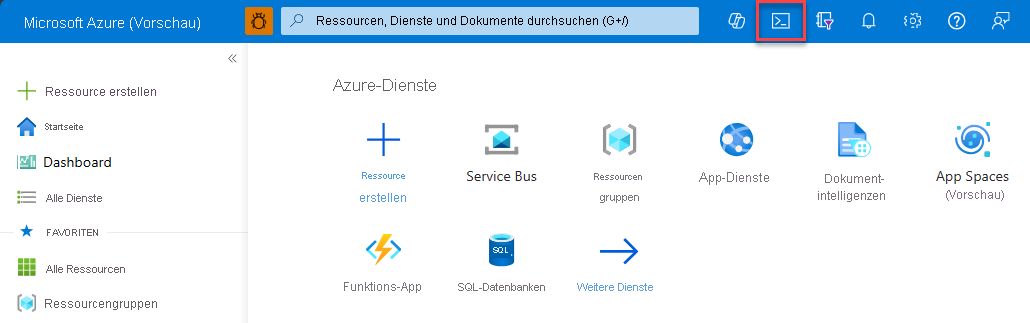 A screenshot showing how to access Azure Developer CLI from Cloud Shell.