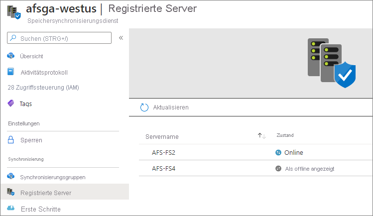 Screenshot of registered servers health