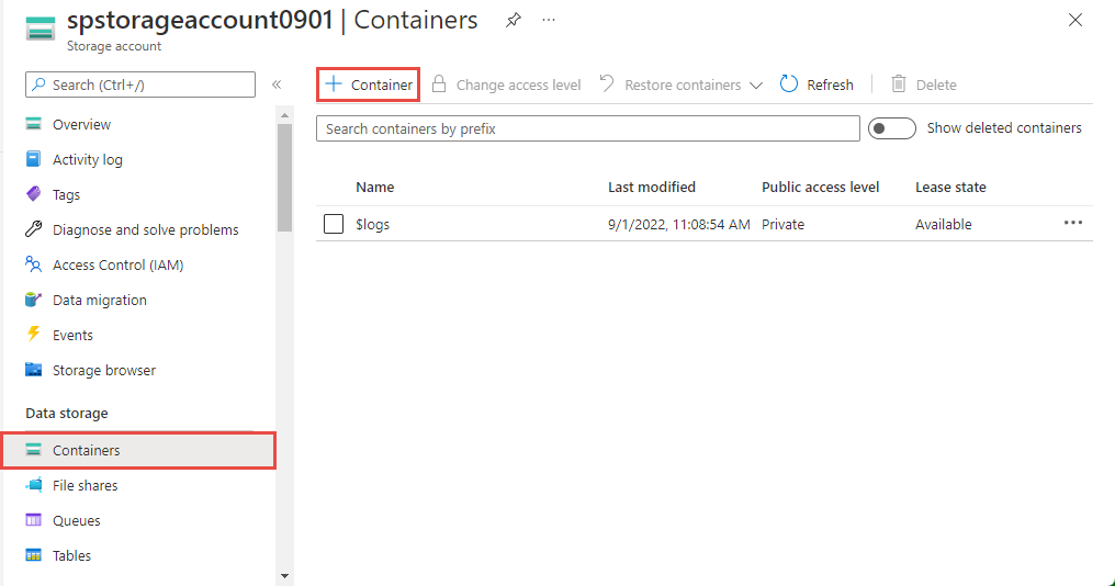 Screenshot: Seite „Container“
