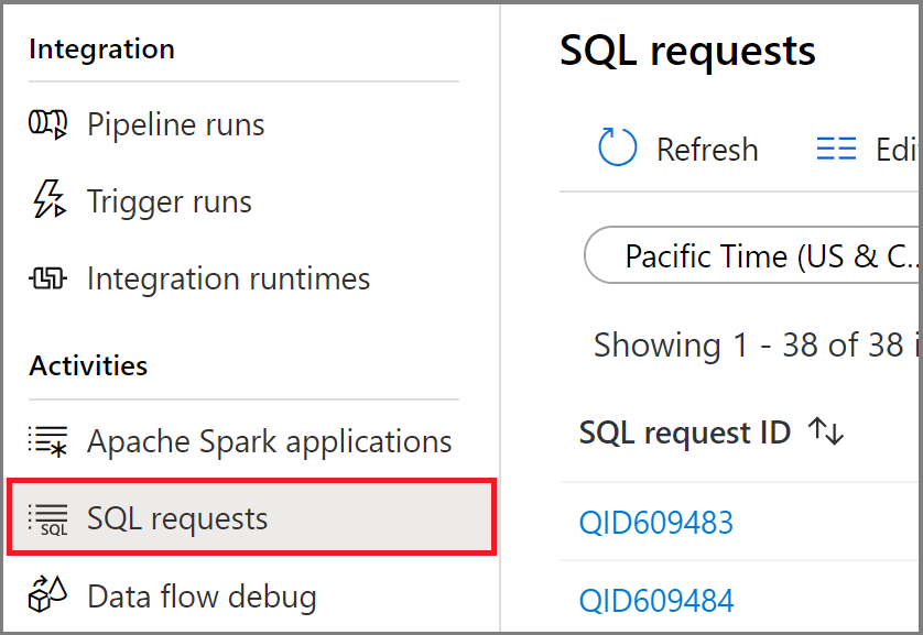 Auswählen von SQL-Anforderungen