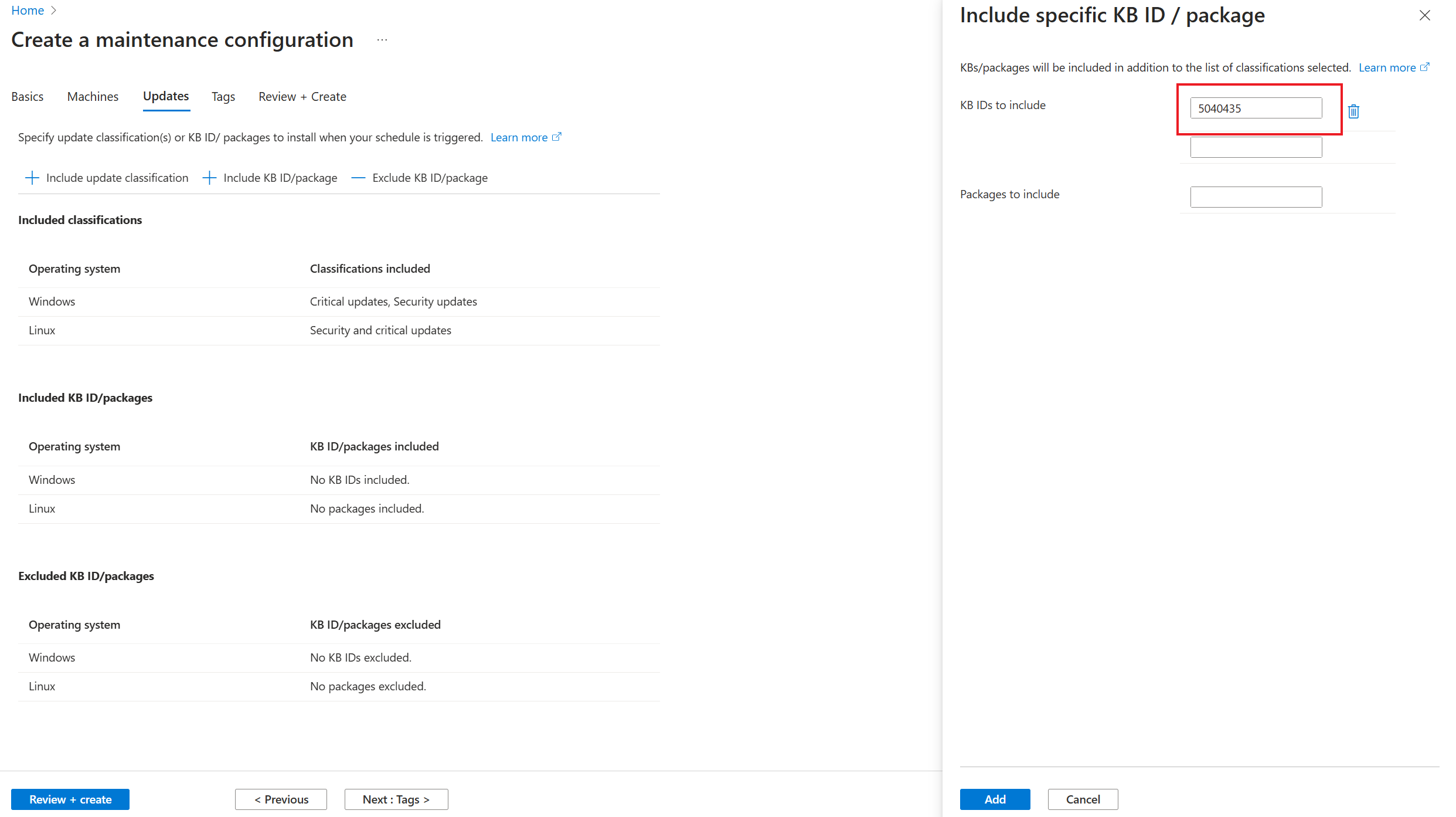 Screenshot: Angeben einer Wissensdatenbank-ID