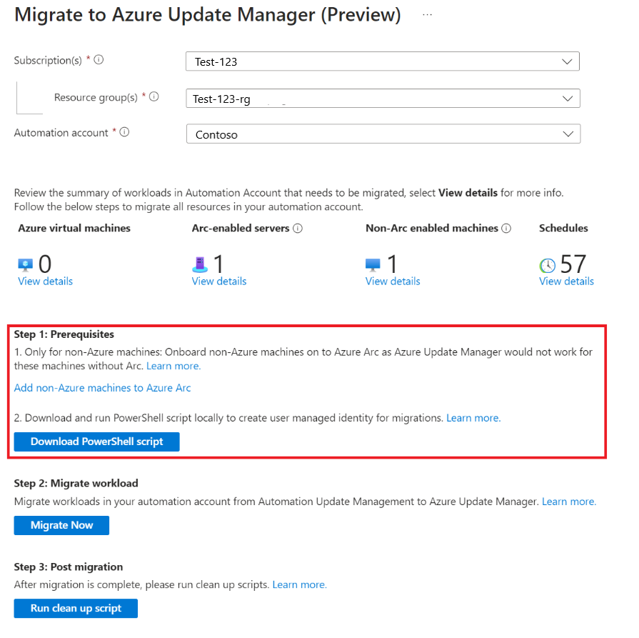 Screenshot der Voraussetzungen für die Migration.