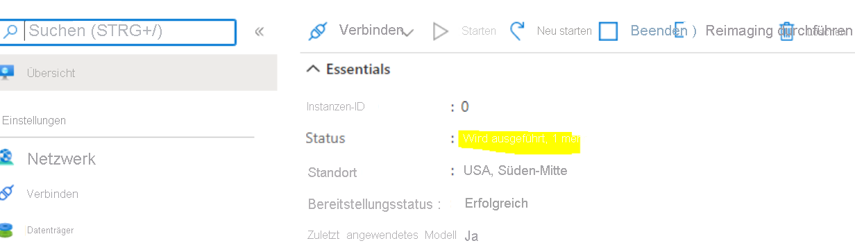 Screenshot showing VMSS application status.
