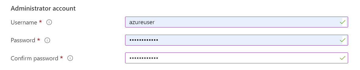 Screenshot: Abschnitt „Administratorkonto“, in dem Sie den Benutzernamen und das Kennwort des Administrators angeben.