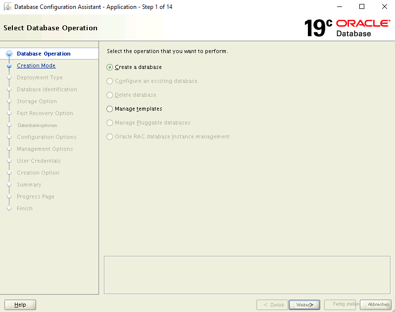 Screenshot of the Database Operation page.
