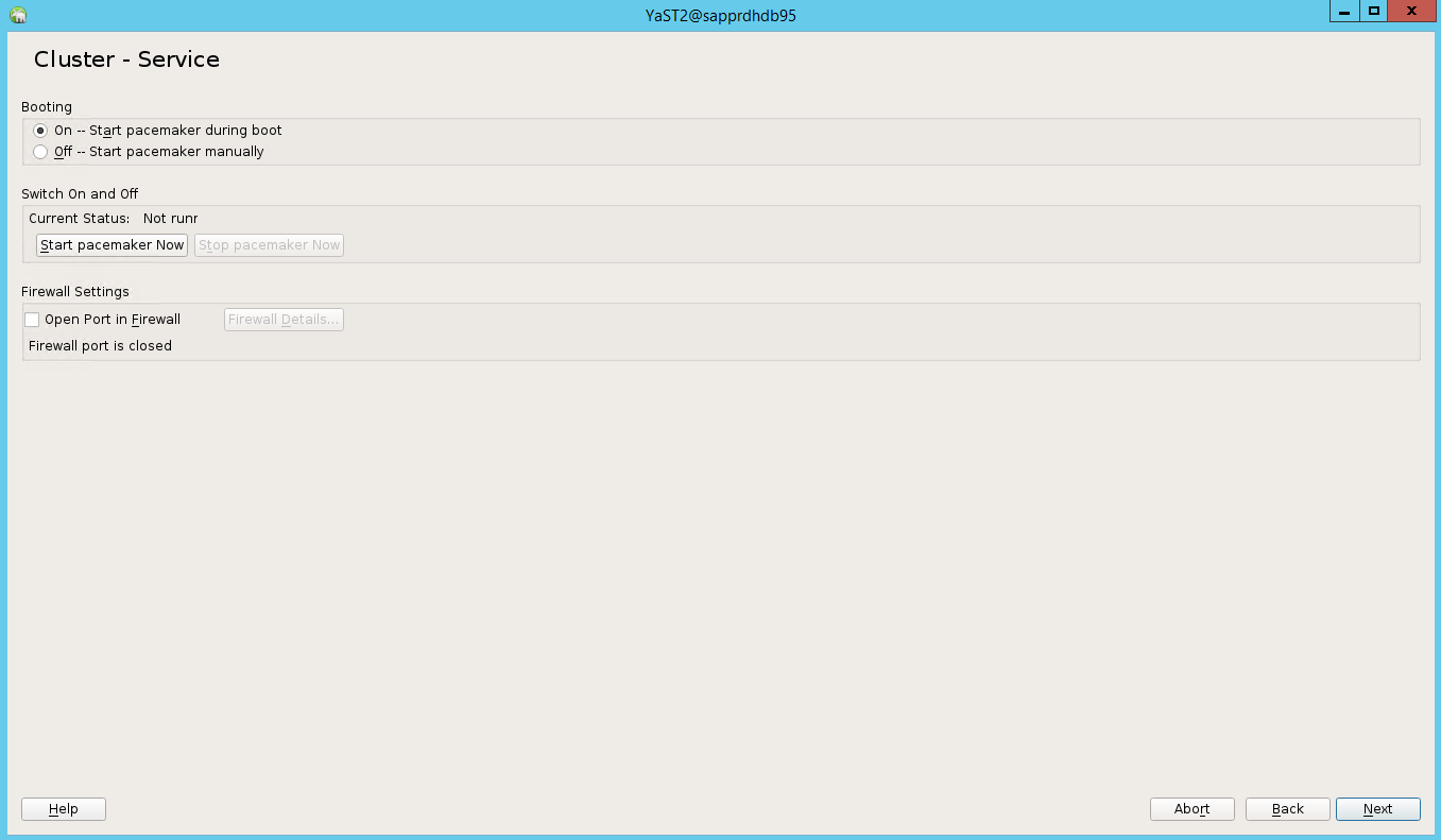 Screenshot: Fenster „Clusterdienst“ mit aktivierter Startkonfiguration.