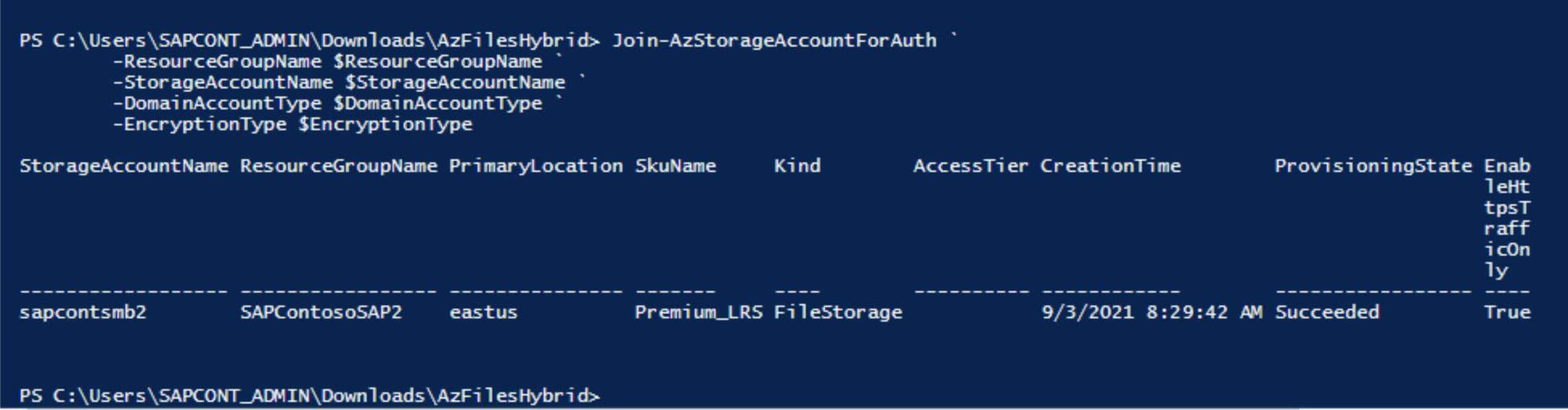 Screenshot of the PowerShell script that creates a local Active Directory account.